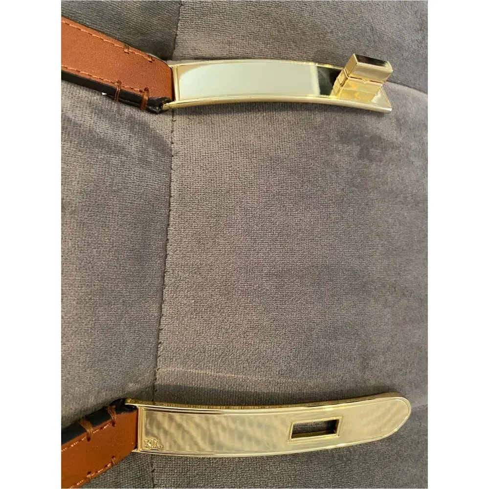 Lauren Ralph Lauren skinny brown Tan Belt With Gold Buckle lock XXXL 3XL